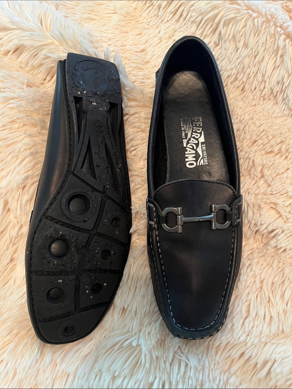 Salvatore Ferragamo Black Leather Metal Bit Loafers